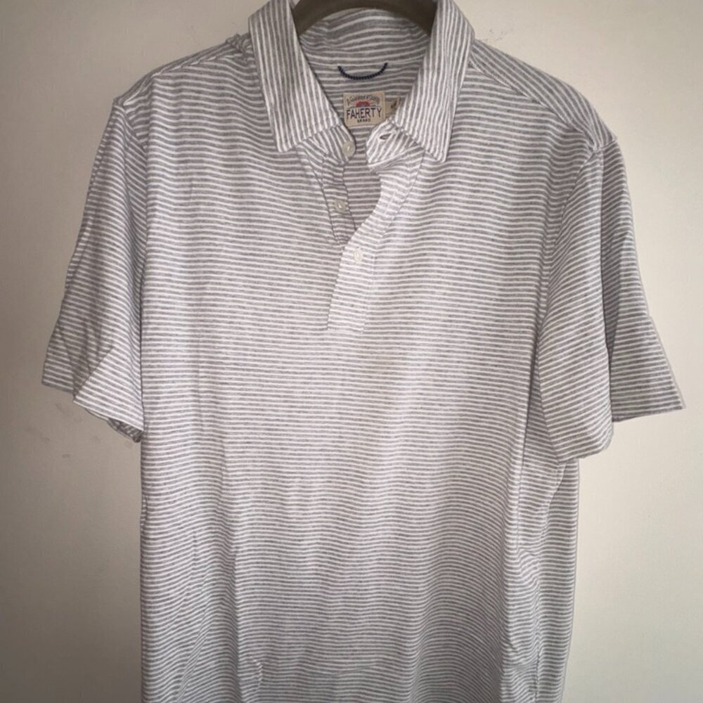 Faherty Gray Striped Polo Shirt
